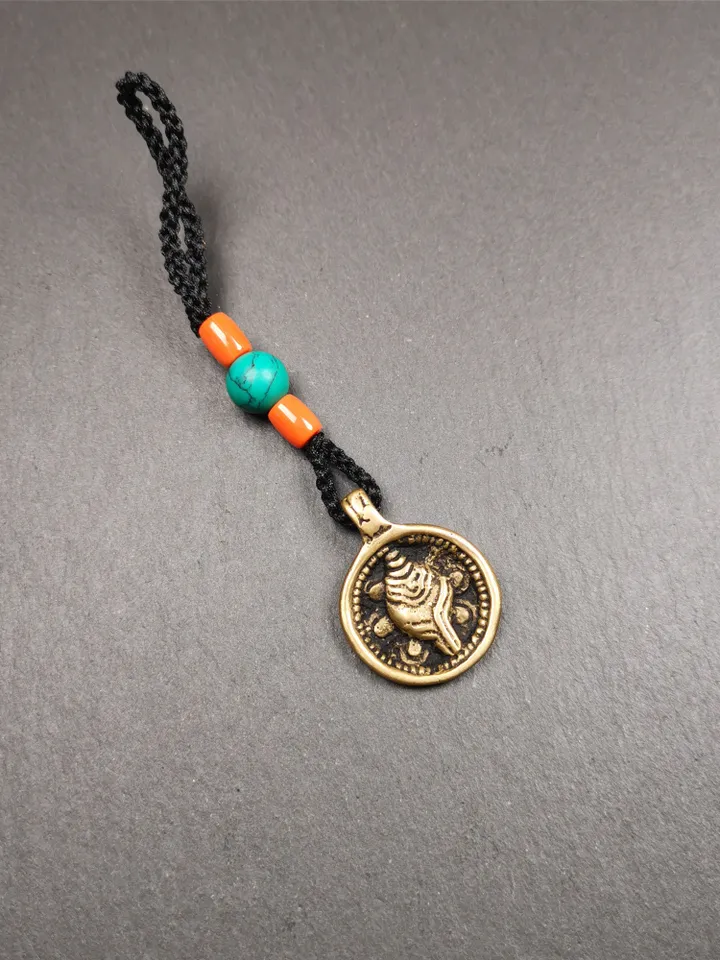 Gandhanra Handmade Tibetan Buddhist Amulet,Shankha(Divine Conch) Amulet Pendant,Made of Brass,0.98"