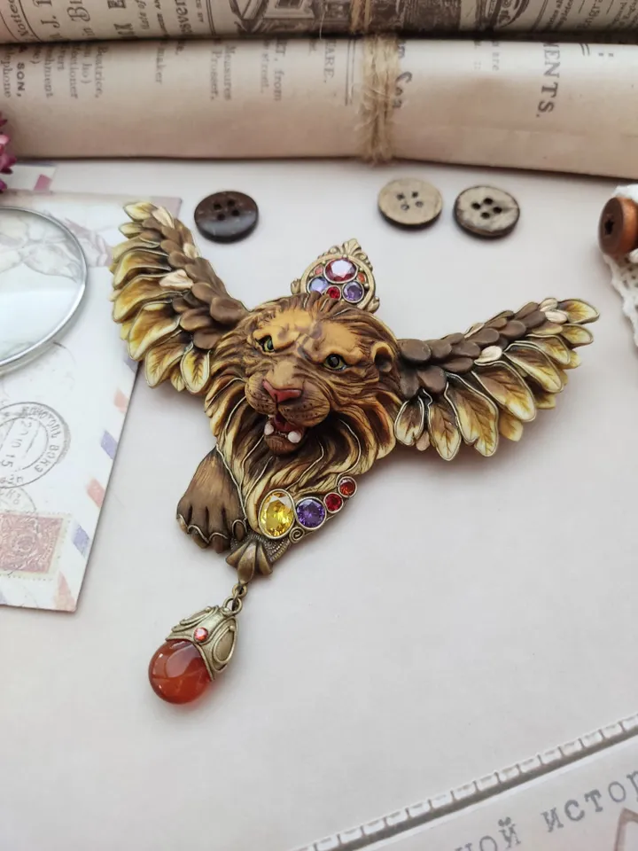 Saint Mark Lion brooch, Lion of Venice brooch, Winged Lion Jewelry, Lion brooch