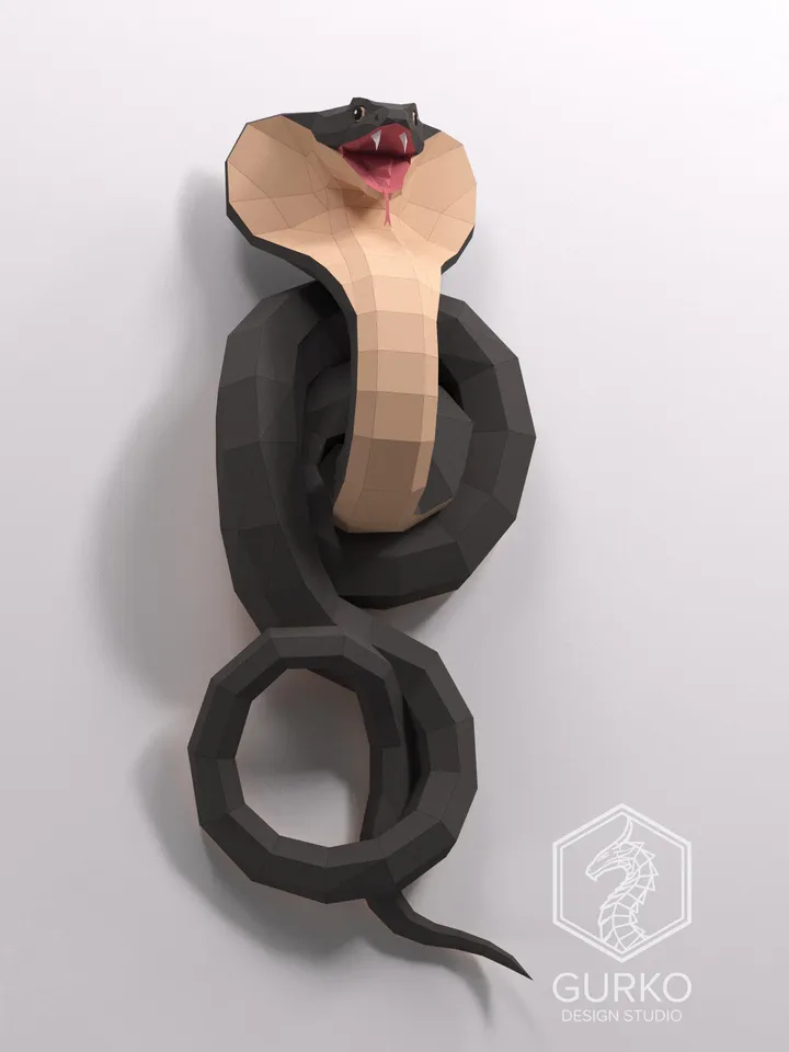 Papercraft Cobra On The Wall, Snake, Digital Template, PDF Download, Gurko, 3D Low Poly, Pepakura, Origami Sculpture, Paper Decor, DIY Gift