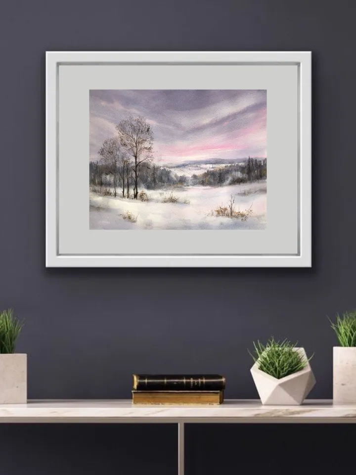 Winter Landscape Original Painting Winter Watercolor Painting