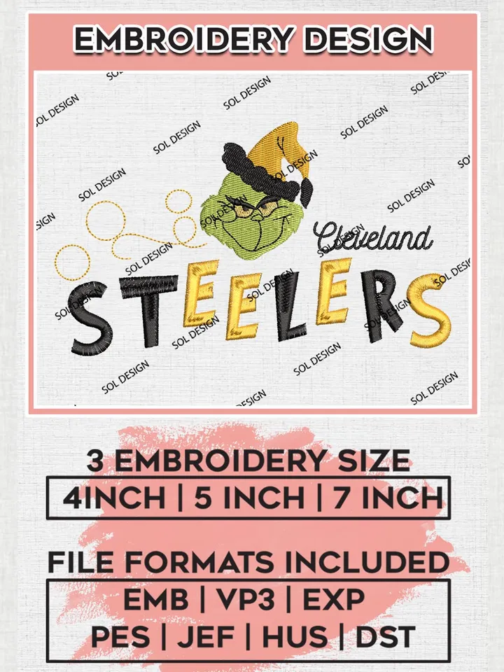 Christmas Grinch Pittsburgh Steelers Embroidery Designs, Grinch Embroidery Files, NFL Steelers Machine Embroidery Designs, NFL Pittsburgh Steelers Logo, NFL Christmas Machine Embroidery Design, Digital Download