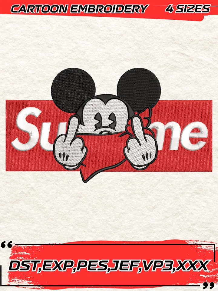 Mickey Mouse Superme Embroidery Design,Mickey Mouse Embroidery Design,4 Sizes, Digital Download