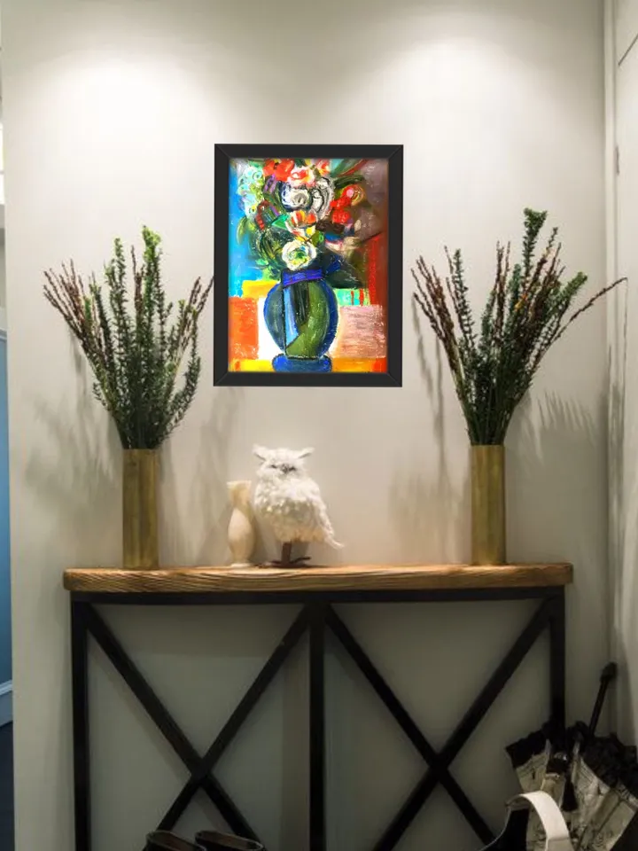 Flowers pastel original painting.Hand made abstract painting on 3 d canvas.