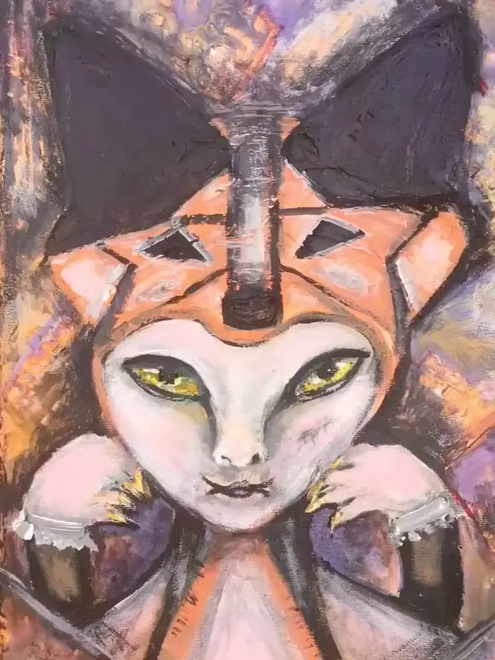 Woman fennec fox,original mix media painting on canvas,one of a kind,fantasy woman painting,one of a kind home decoration