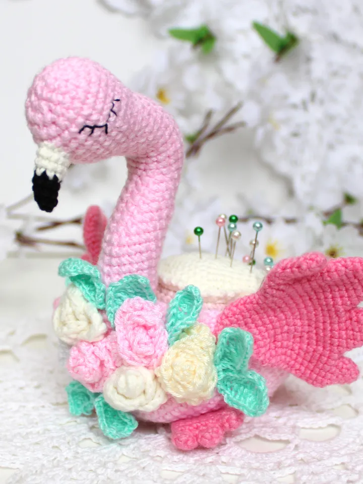 Pin cushion pattern pdf Flamingo crochet gift for grandma Pincushion amigurumi