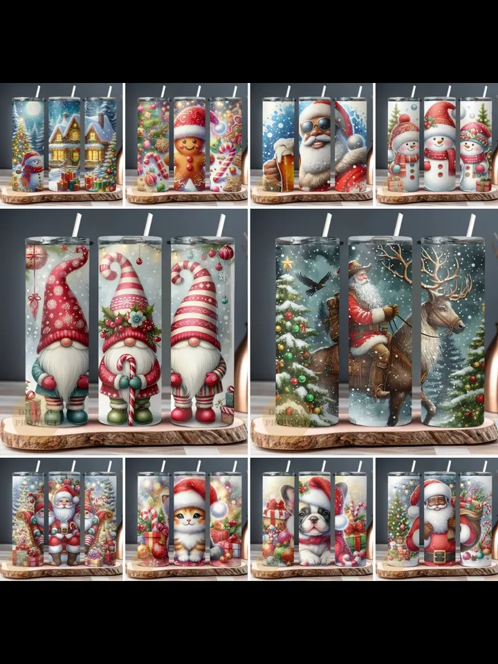 Christmas Bundle Tumbler Wrap png, 10 Festive Christmas Sublimation Designs for 20 Oz Skinny Tumblers, Christmas Gnomes with Gingerbreads