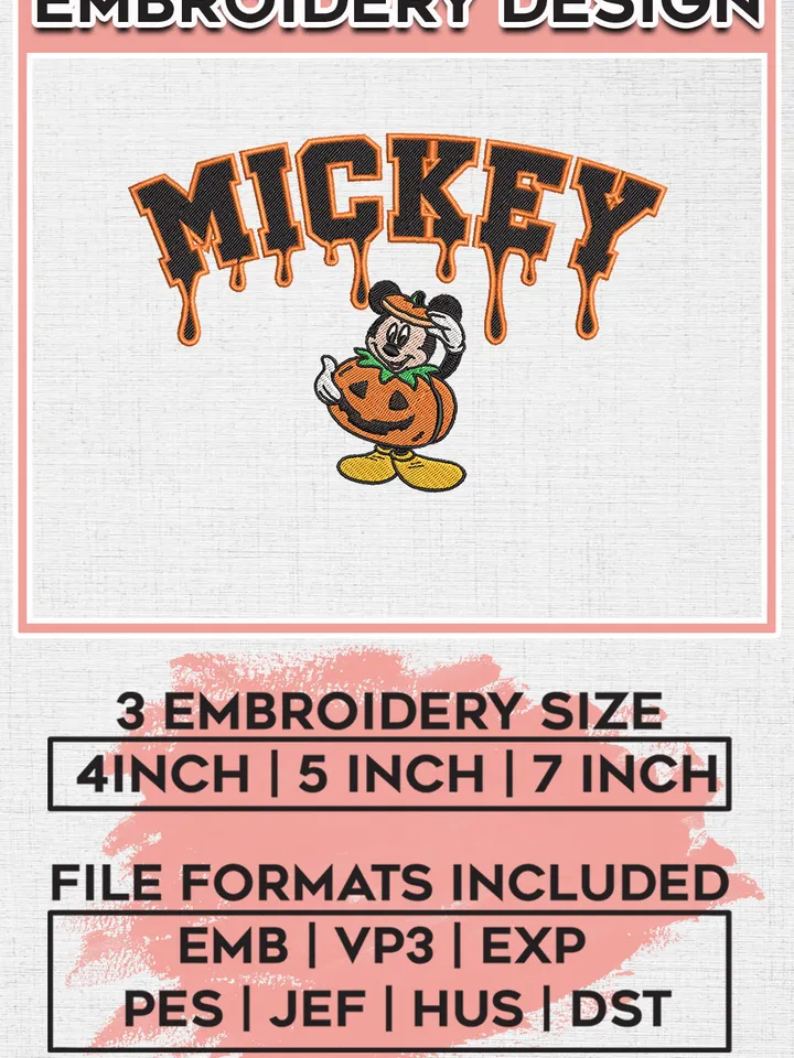 Halloween Mickey Mouse Pumpkin Drop Name Embroidery designs, Disney Character Machine embroidery designs, Halloween embroidery files, Trick Or Treat Machine Embroidery Digitized Pes Files, Digital Download