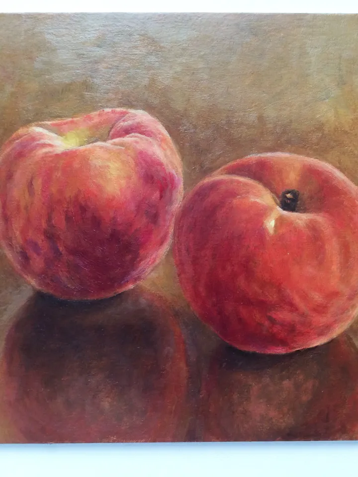 "Peaches" fruit oil painting still life original wall art picture small