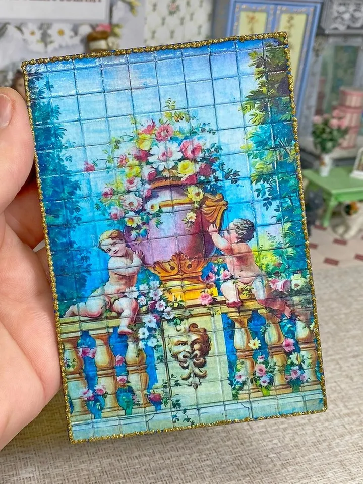 Dollhouse panel. 1:12. Handcrafted. Imitation tiles. Wall panel. Miniature dollhouse.