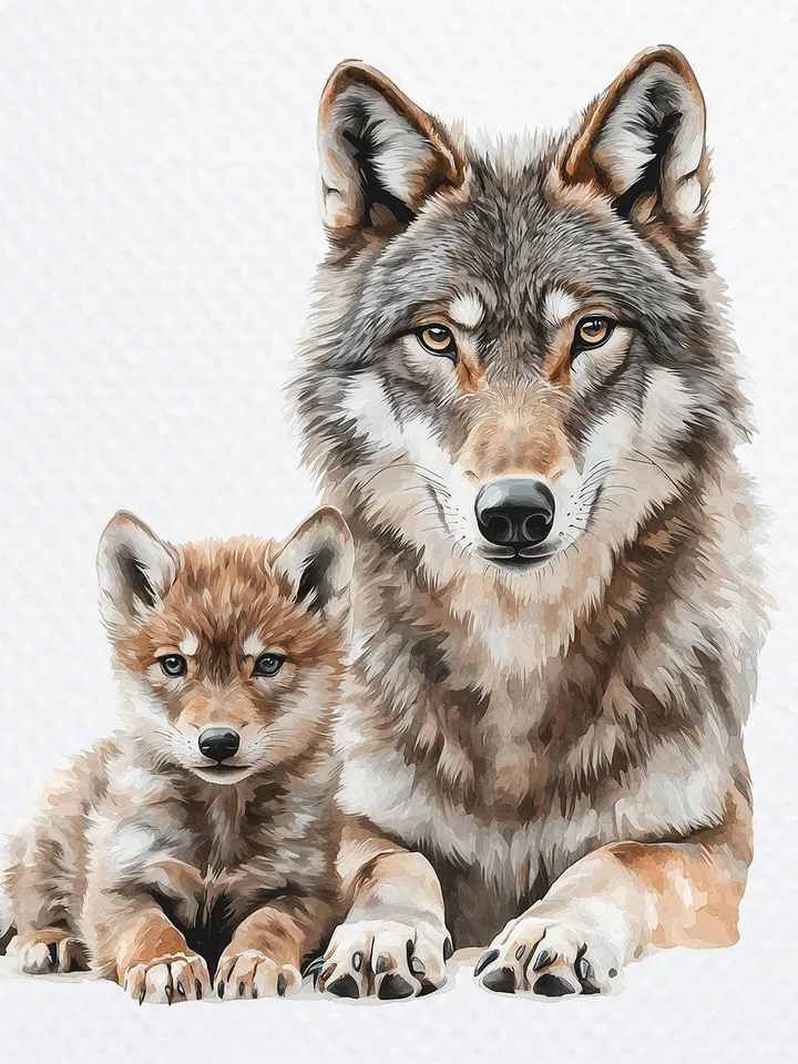14 Wolf And Baby Wolf PNG Bundle, Little Wolf CubPrintable Watercolor clipart for sublimation, High Quality PNGs, crafting, junk journal