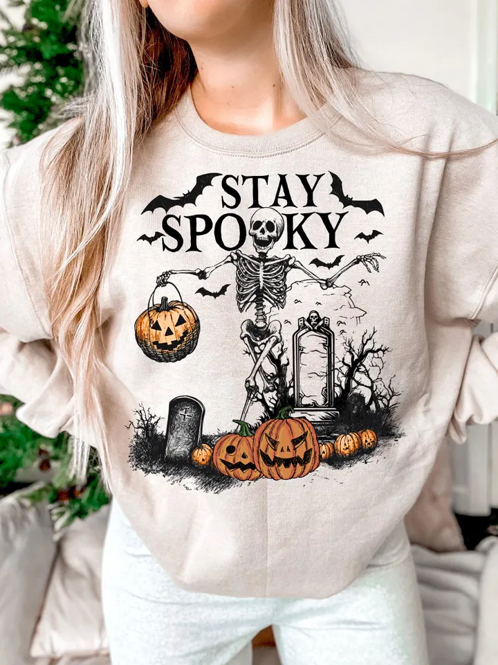 Skeleton Halloween Stay Spooky Png, trendy halloween shirt png Stay Spooky Sublimation File, Halloween PNG Retro Halloween Spooky Season Png