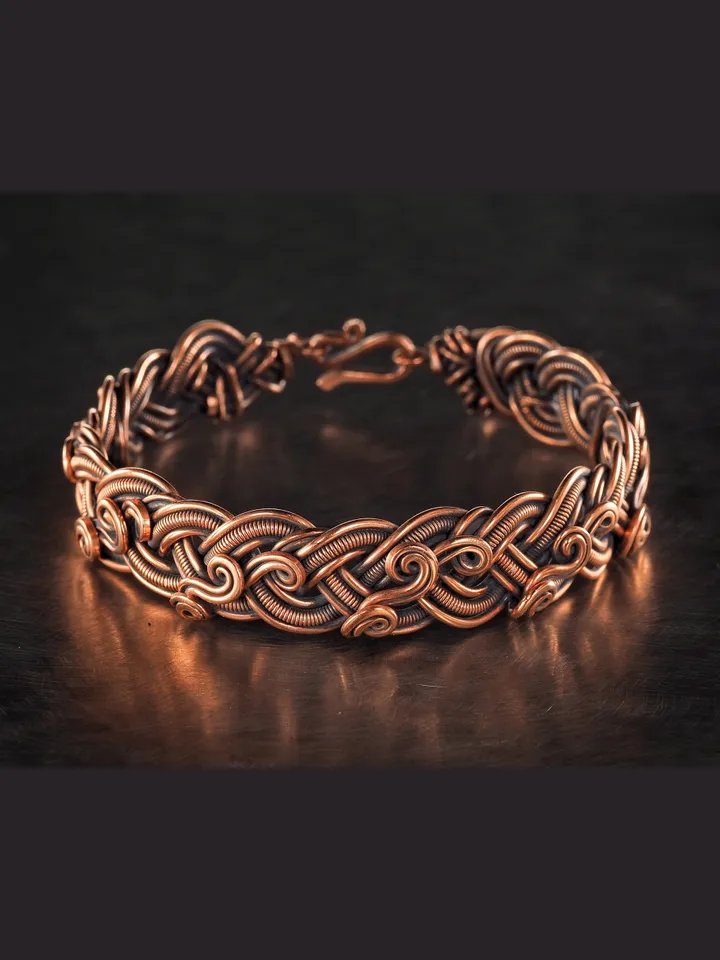 Copper bracelet for woman, Antique style, Handcrafted wire woven copper jewellery, One of kind braided statement bangle, Handmade oxidized pure copper jewelry, Pain relief, EMF protection