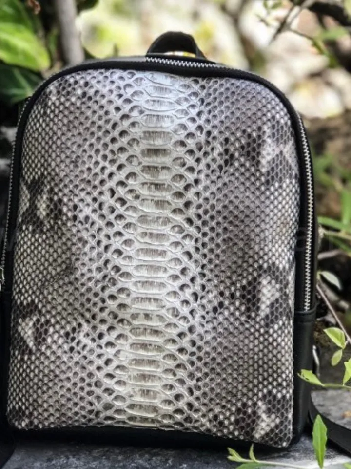 Genuine python skin small backpack | leather backpack yellow | small designer rucksack | Exotic leather bags | Women handmade bags