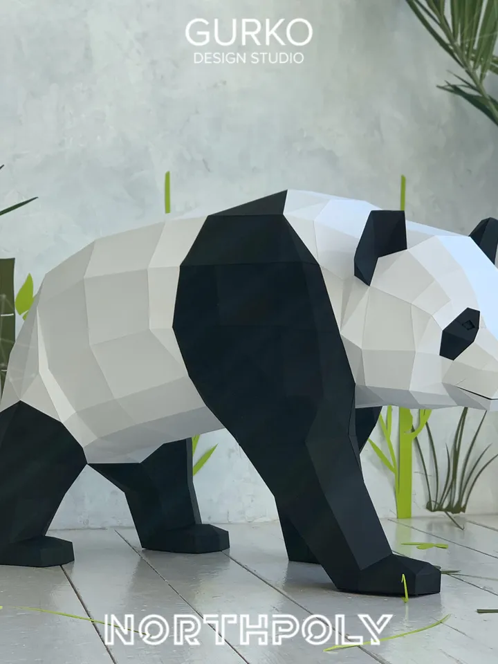 Walking Panda Bear Papercraft, Digital Template, PDF Download, Gurko, LowPoly, Pepakura, Origami Sculpture, Paper Party Decoration, DIY Gift