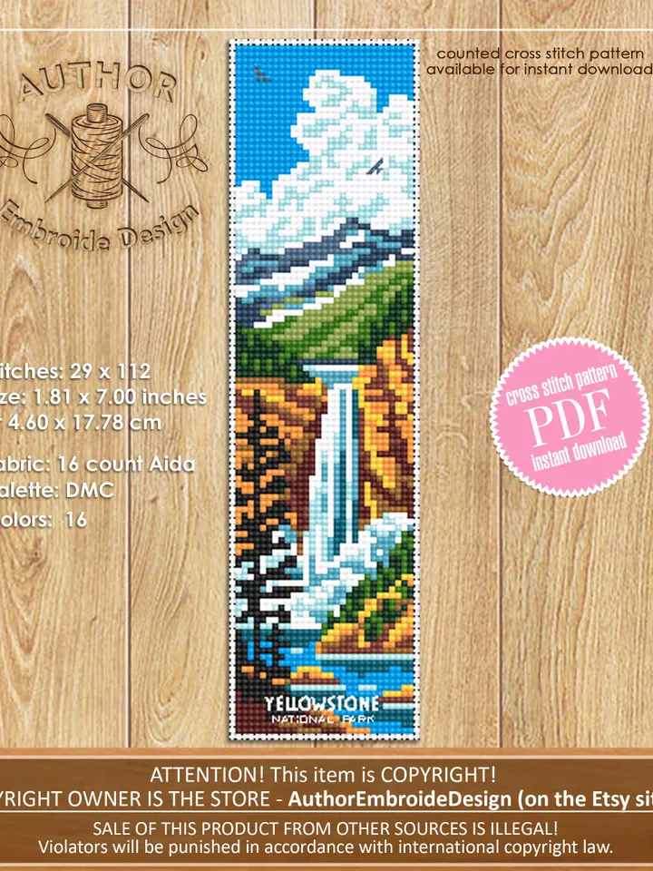 National Park bookmark set cross stitch pattern PDF download Nature cross stitch chart, Digital bookmark pattern PDF, Mountains, Lake #B226