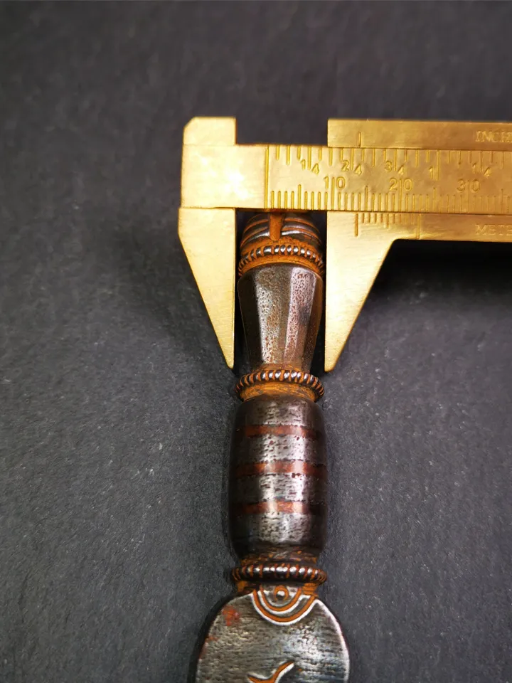 Gandhanra Handmade Tibetan Buddhist Ritual Implement - Kila - Snake Spear, Made of Cold Iron inlaid with Copper,5.5"
