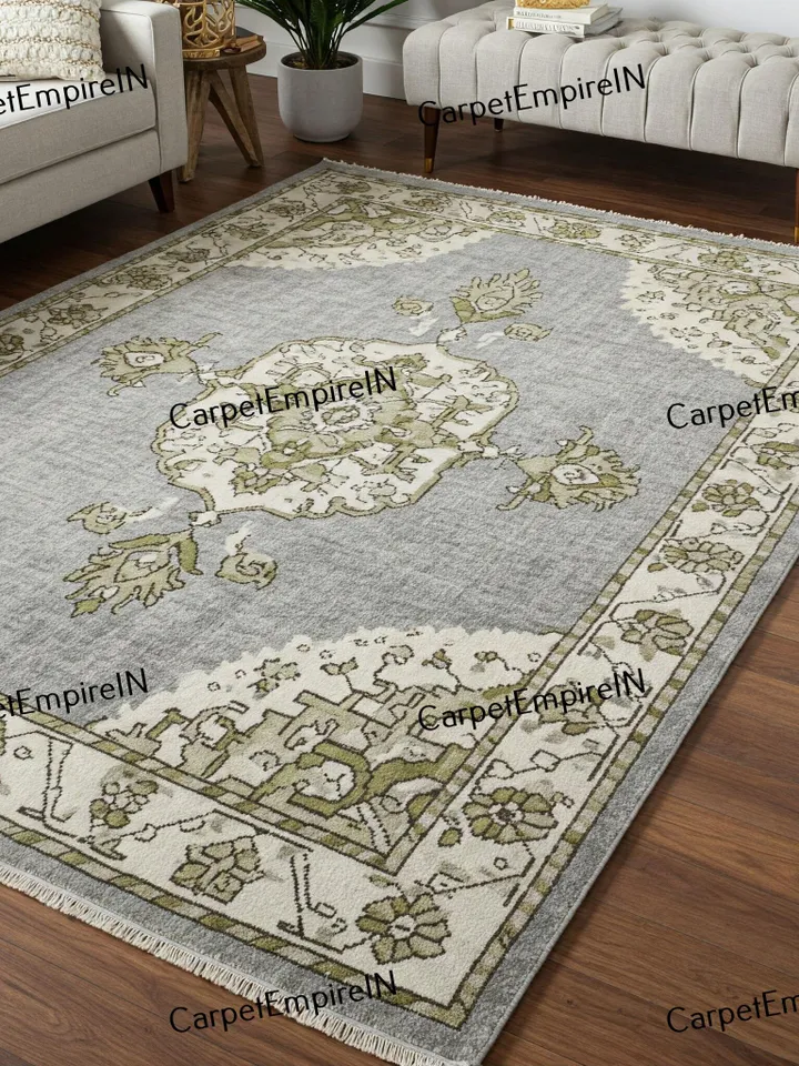 8x10 Gray and Green Modern Oushak Hand Knotted Rug 4x6,5x8,6x9,8x10,9x12,10x14 ft Handmade Rugs for Living Room-Antique Contemporary rug.