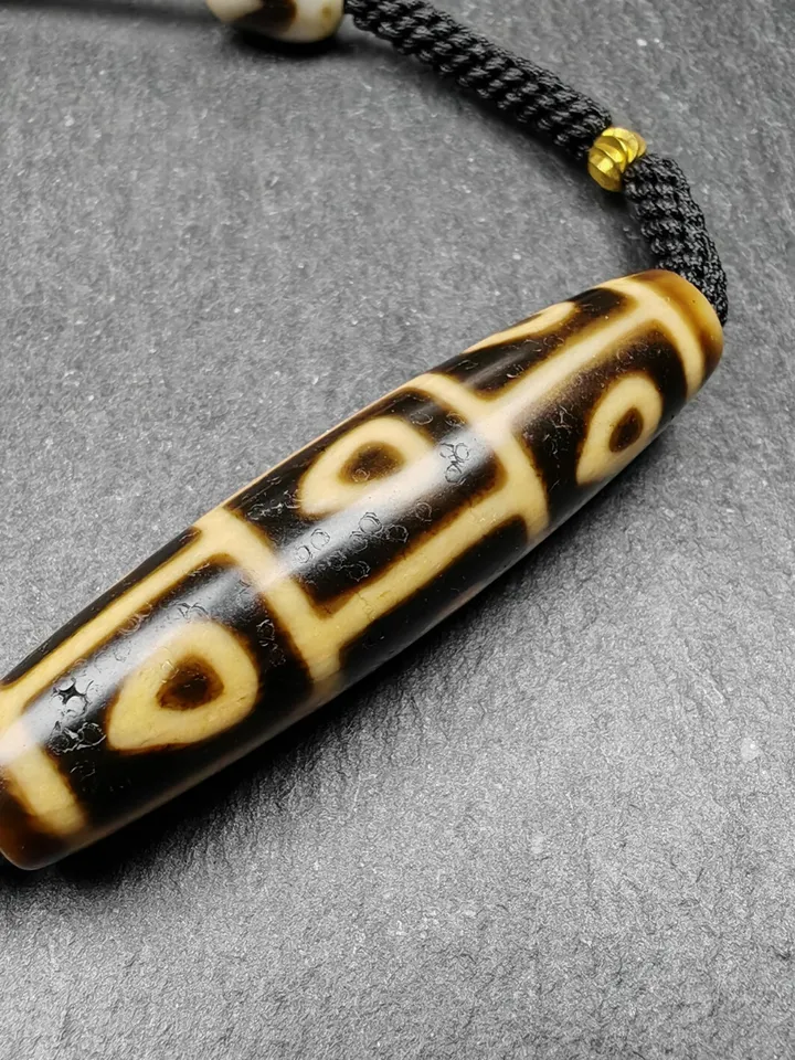 Gandhanra Antique Tibetan 9 Eyes Bodhi Dzi Bead Necklace, 2.13&quot; x 0.51&quot;, 30 Years Old,Protective Jewelry,Spiritual Gift
