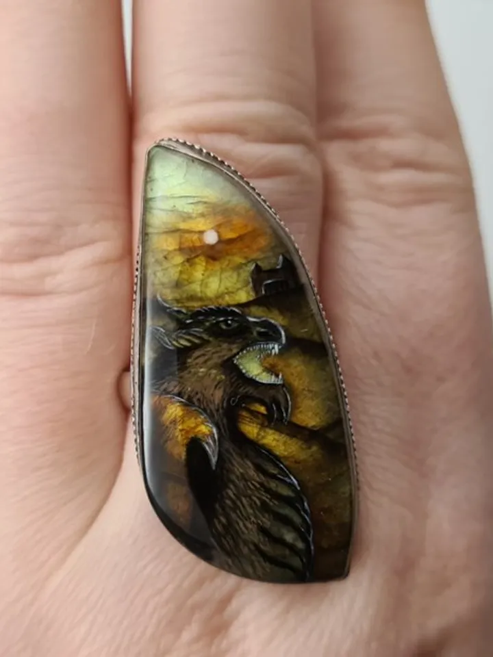 Dragon ring Labradorite ring Stone painting dragon Aaa large labradorite ring