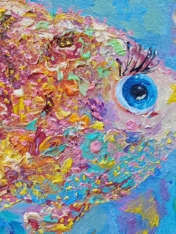 "Pink fish" oil painting on canvas 20x20cm (8x8inch)