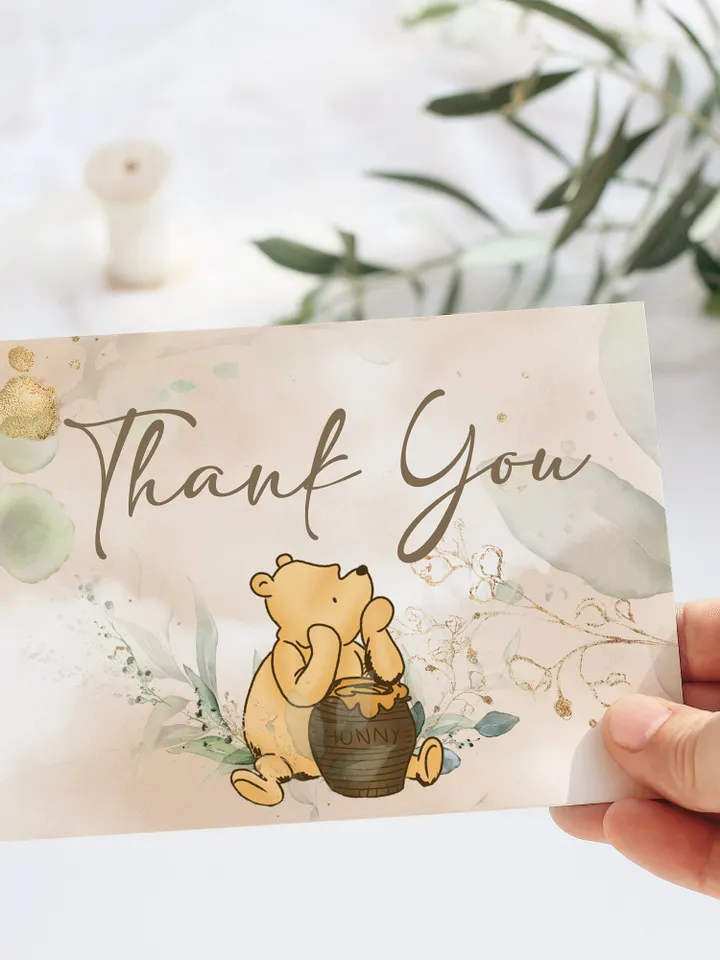 Editable Thank you card Winnie the Pooh; Winnie the Pooh Baby Shower; Printable thank you cards; Winnie the PoohPooh Party Decoration; WP4