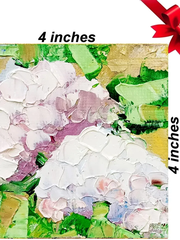 Hydrangea Painting Cornflower Original Art Impasto Oil Painting 4x4 Impasto Hydrangea Wall Art Floral Meadow Painting Field