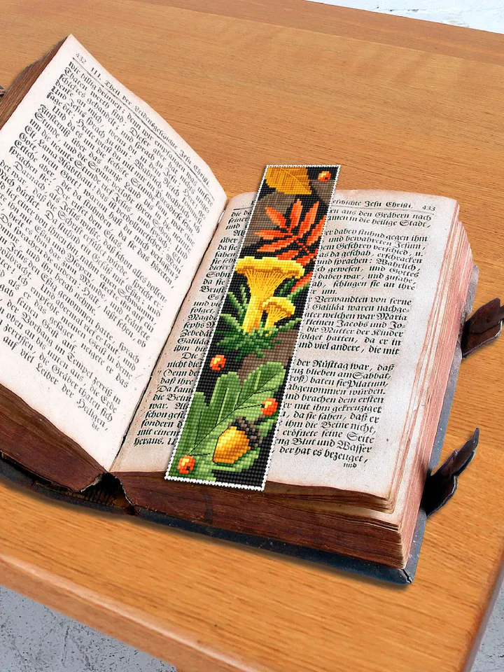 Mushroom bookmark cross stitch pattern PDF download Chanterelle mushroom cross stitch chart, Digital bookmark pattern, Fall embroidery #B162