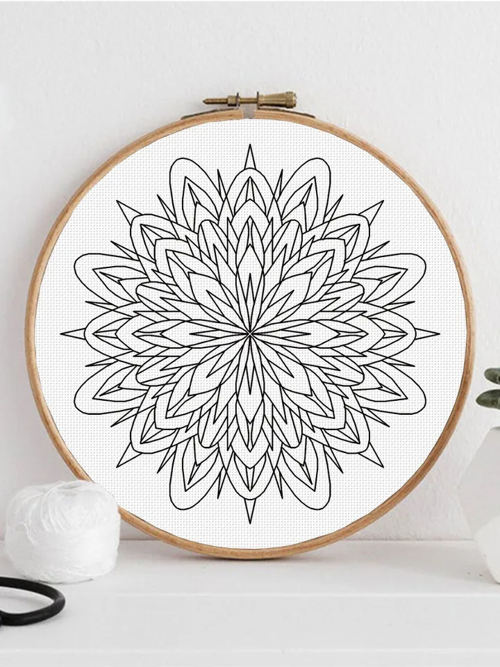 Geometric mandala blackwork pattern PDF Mandala ornament Backstitch chart, Blackwork mandala embroidery PDF Floral mandala cross stitch #W39