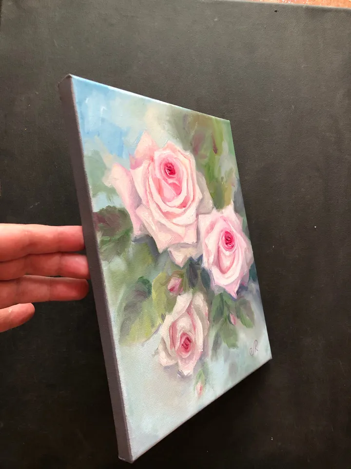 Pink Roses Painting Flowers Oil Wall Art Shabby Chic Painting