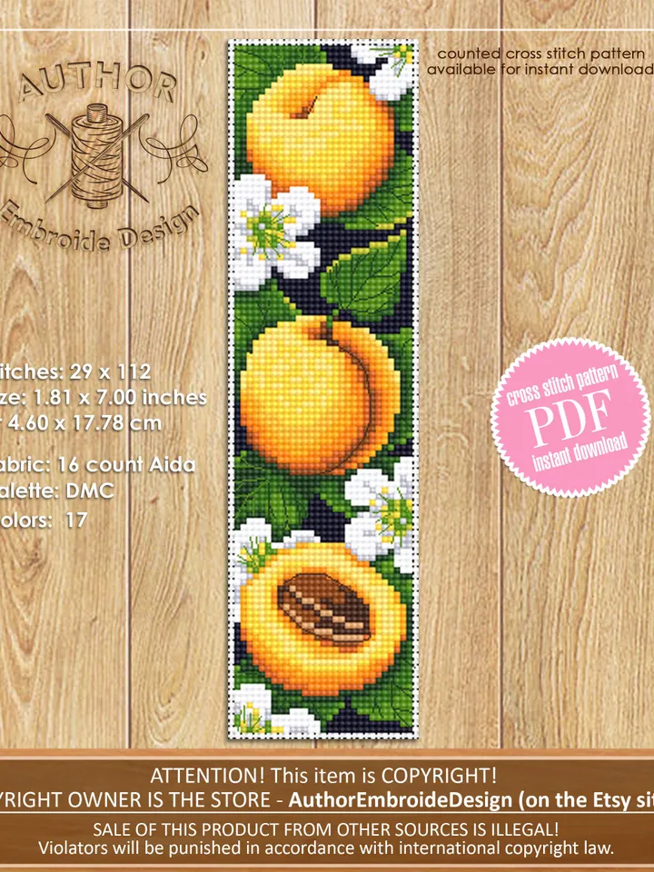 Floral bookmark set cross stitch pattern PDF download Handmade bookmark pattern digital PDF, Fruit cross stitch chart, Cherry blossom #B153