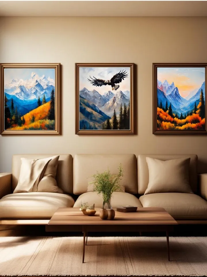 Set of 3 digital paintings "Mountain landscapes". Digital art. Wall decor