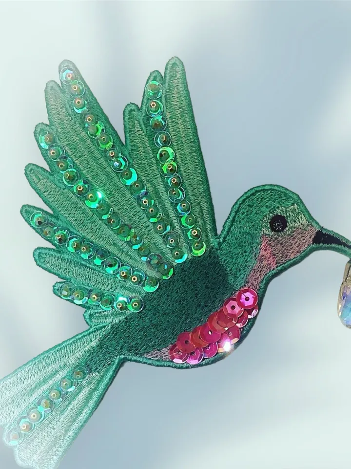 Machine embroidery design FSL Bird Brooch and Embroidered Сage