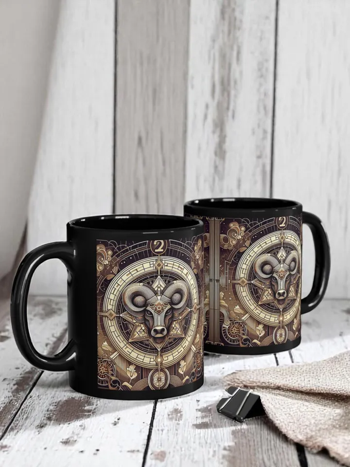 Taurus Ceramic Mug, Zodiac Coffee Cup, Nerdy Collectors Gift, Birthdays, Anniversaries, Valentine's Day, 11oz, 15oz Black Ceramic