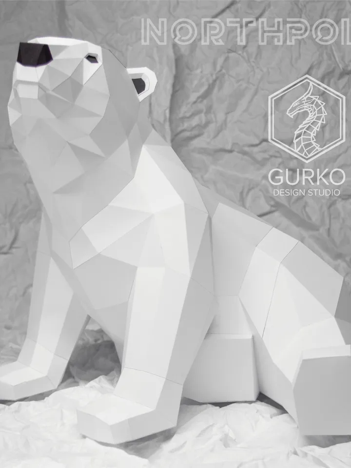 Polar Bear (2 metres) & Baby Bear Papercraft, Digital Template, PDF Download, Gurko, LowPoly, Pepakura, DIY Sculpture, Paper Party Decor