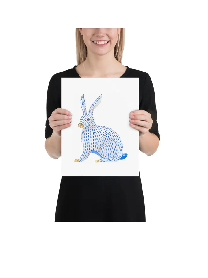 Blue And White Ginger Jar Vase Set Of 3  Watercolor Rabbit Asian Art Gift For Her Chinese Porcelain Vase Prints Classic  Porcelain Art Print