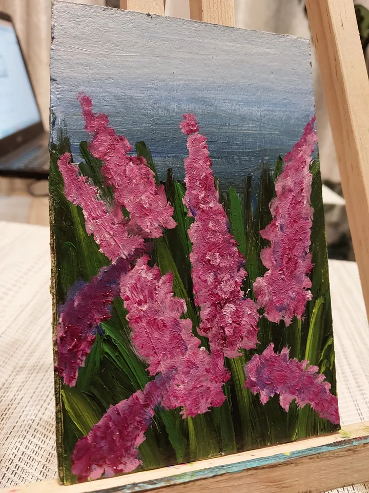 Oil Painting Meadow Flowers Herbs Flowers Nature Plants Wall Decor Miniature Gift for Her Cardboard 6 x 4 inches 15 x 10 cm