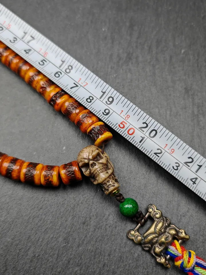 Gandhanra Old Tibetan Rosary, 10mm Yak Bone Kapala Mala,Traditional 108 Prayer Beads for Meditation and Prayer,20 Inches Length