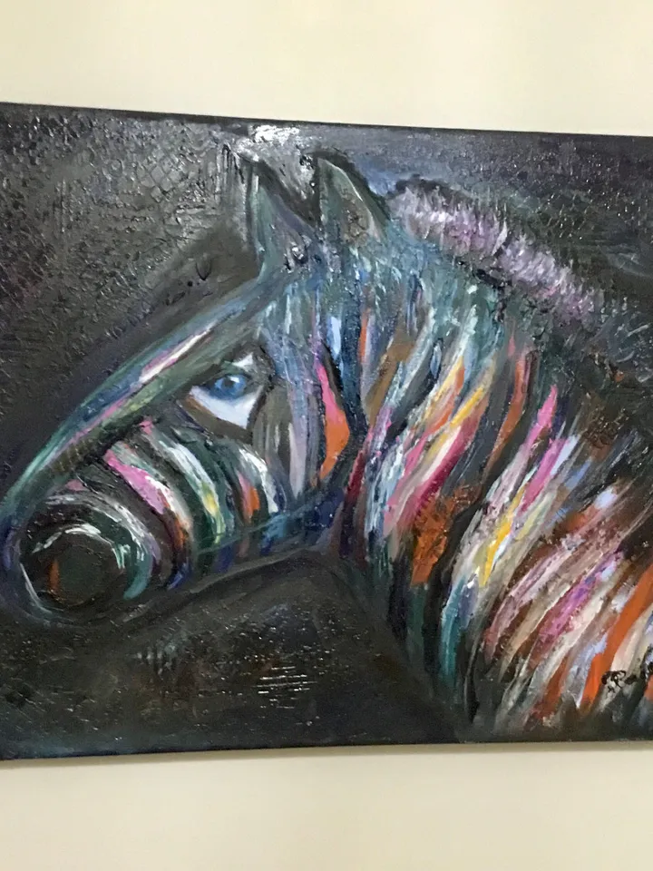 Funny colourful zebra,original oil painting on canvas,funny animals painting kid s room decoration colorful zebra painting,nursery room art.