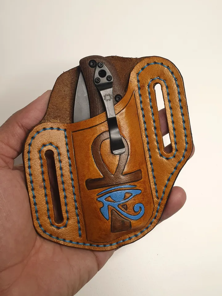 knife sheath, leather knife guard, knife pouch, knife and sheath, custom knife sheath, edc knife,customized handmade, ankh, leather sheath.