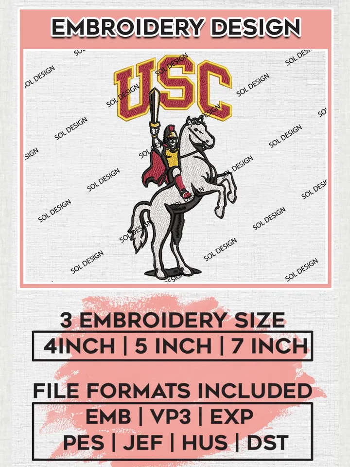 USC Trojans NCAA Team Mascot Logo Embroidery Design Files, NCAA USC Trojans Machine Embroidery, NCAA Teams, 3 sizes, NCAA Machine embroidery designs, Digital Download