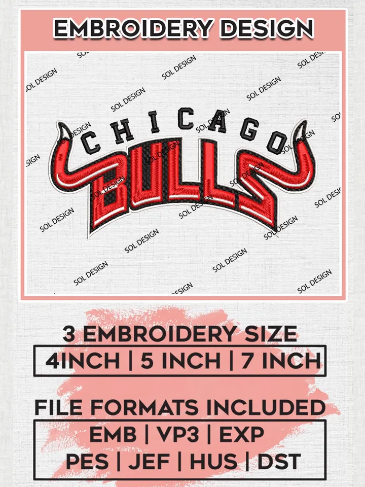 NBA Chicago Bulls Machine Embroidery Designs, NBA Machine Embroidery Designs, NBA Bulls Embroidery Design, NBA Logo, Digital download