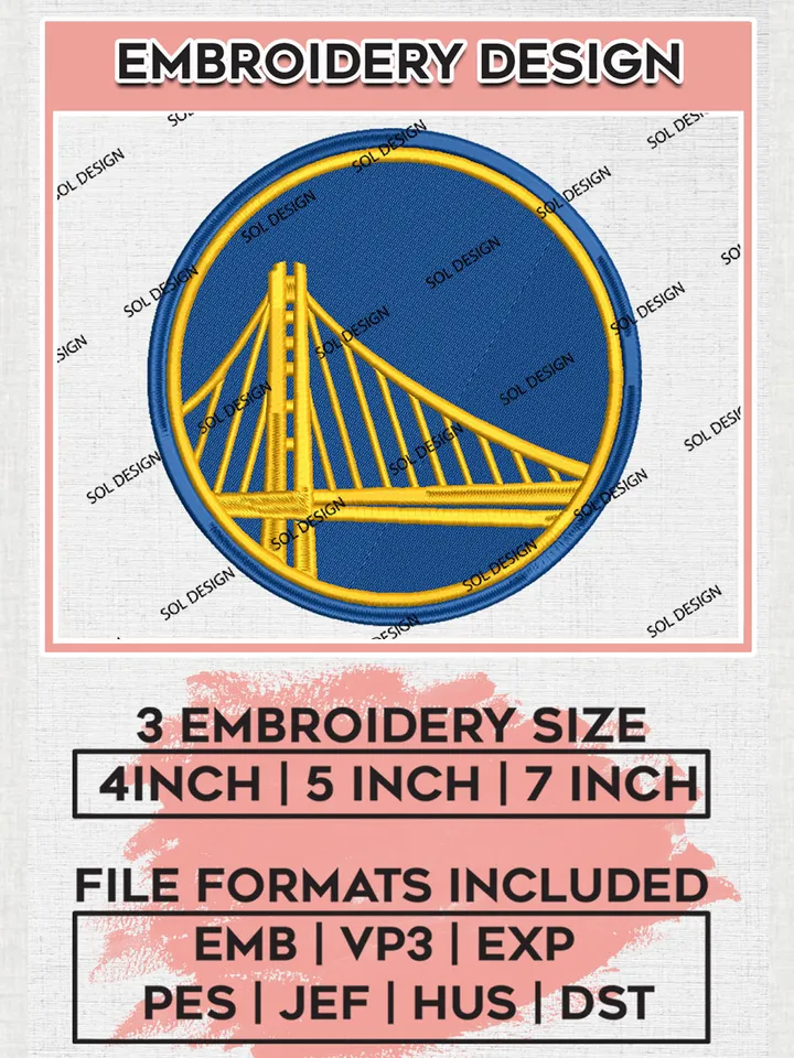 NBA Golden State Warriors Logo Machine Embroidery Design Files, NBA Golden State Warriors Team Logo Embroidery, Basketball Team Logo Emb Files, NBA Team Designs, 3 sizes, Machine embroidery Files, Digital Download