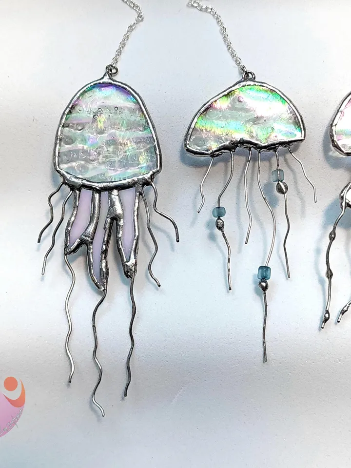 Mini Stained Glass Jellyfish Car Charm Suncatcher for Rear View Mirror Cute Car Accessories for Ocean Lover Gift under 20 Jellyfish Pendant