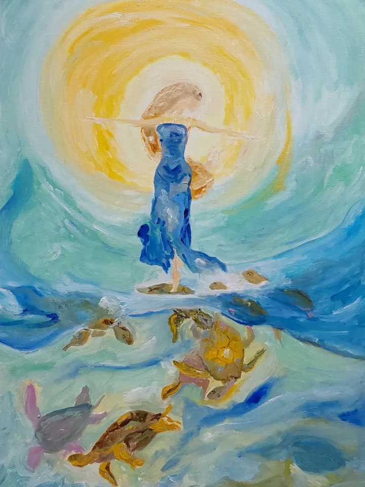 Oil painting on canvas 40x60cm (16x24 inches) "Dance with Turtles"