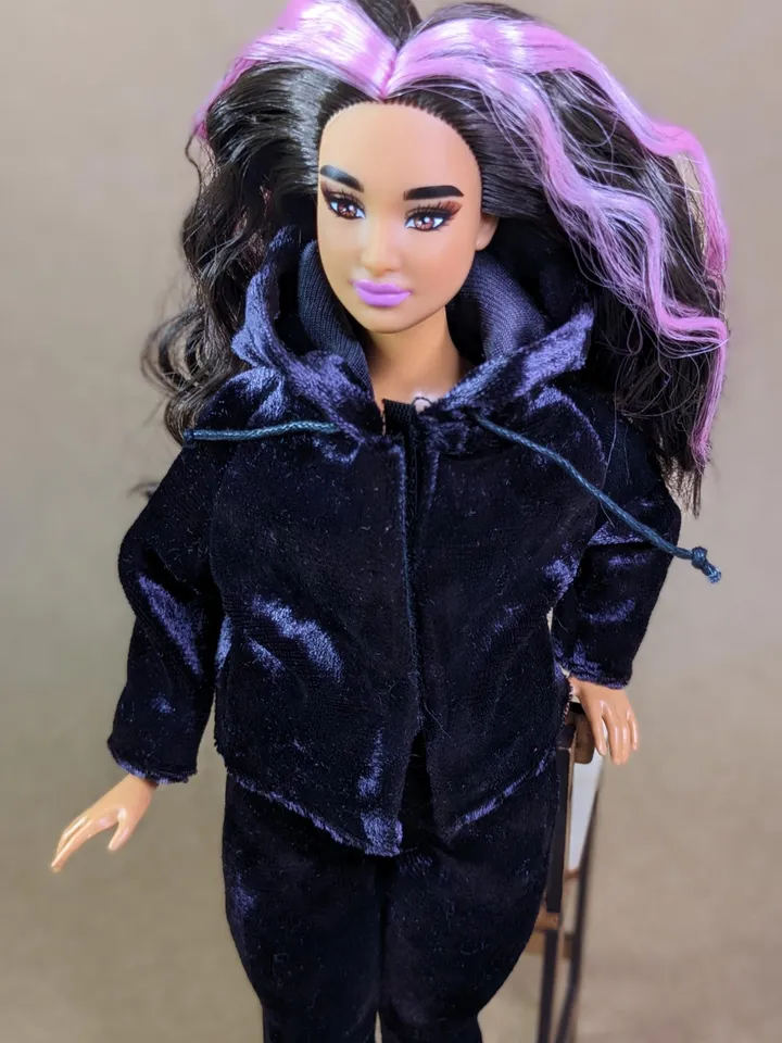Handmade casual purple velvet two-piece set (hoodie and leggings) for 1/6 scale fashion female dolls