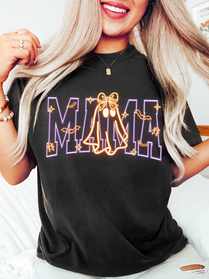 Mama Png, Coquette Halloween Neon Png, Spooky Mama Png, Floral Ghost Png, Spooky Season Png, Halloween Mama Png, Girly Coquette Bow Png