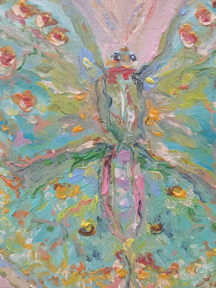 Oil painting on canvas "Silk butterfly" 25x35cm (10x14 inches) in shabby chic style