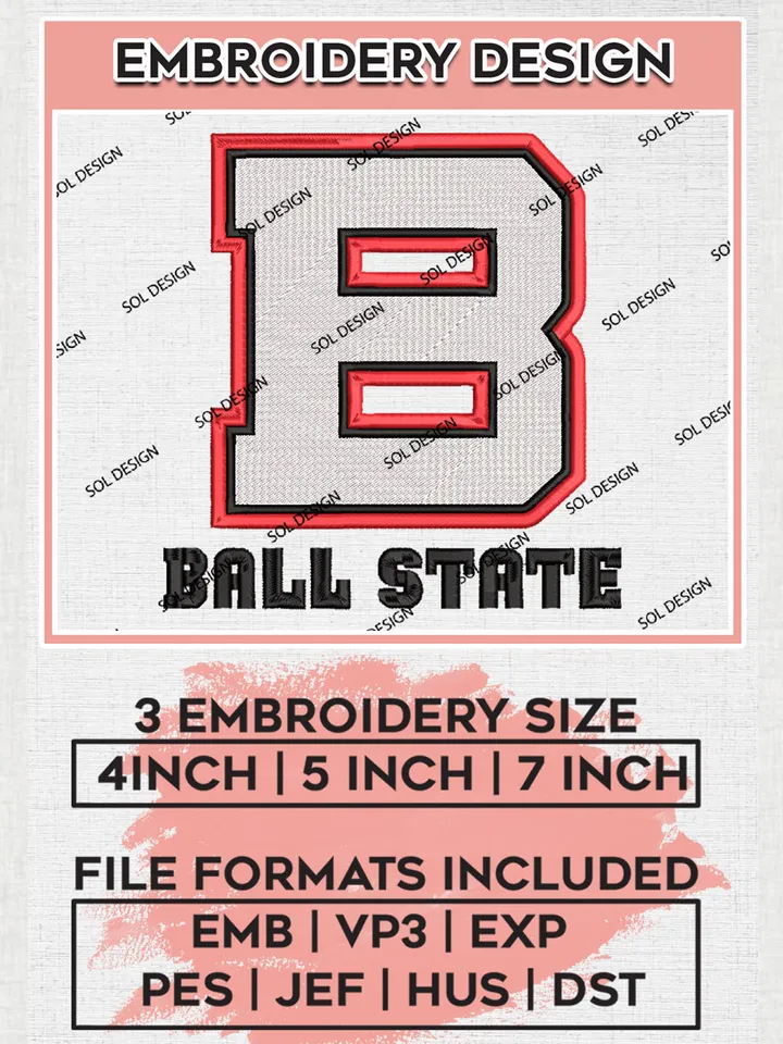 NCAA Ball State College Football Team Logo embroidery designs, NCAA Ball State Cardinals Logo Machine embroidery designs, NCAA Team Logo embroidery designs, NCAA Game Day Machine embroidery designs, Digital Download