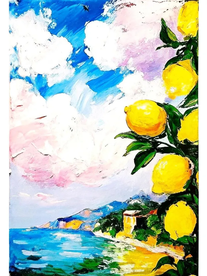 Lemon Tree Painting Courtyard Original Art Impasto Oil Painting Italian Landscape mall Art Unique Original Oil Painting Modern Art 7x5