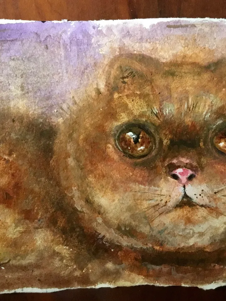Fat cat original watercolour painting,persian cat painting fluffy red cat watercolour painting,unique handmade gift for cat lovers.
